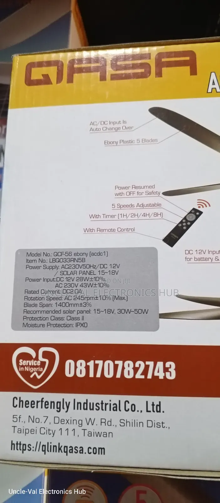 Qasa Ac/Dc Solar Ceiling Fan 56" (Ivory)