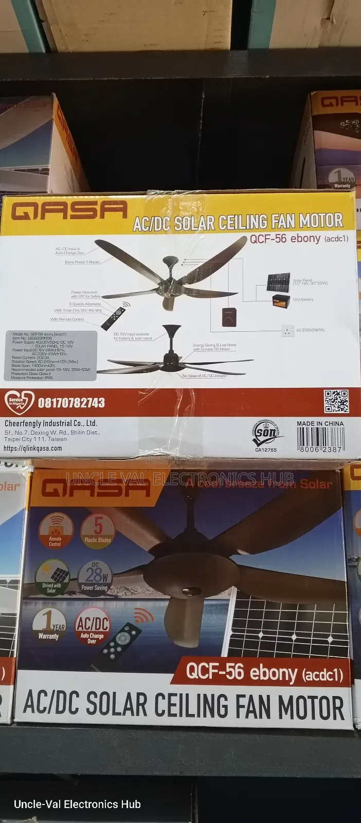 Qasa Ac/Dc Solar Ceiling Fan 56" (Ivory)