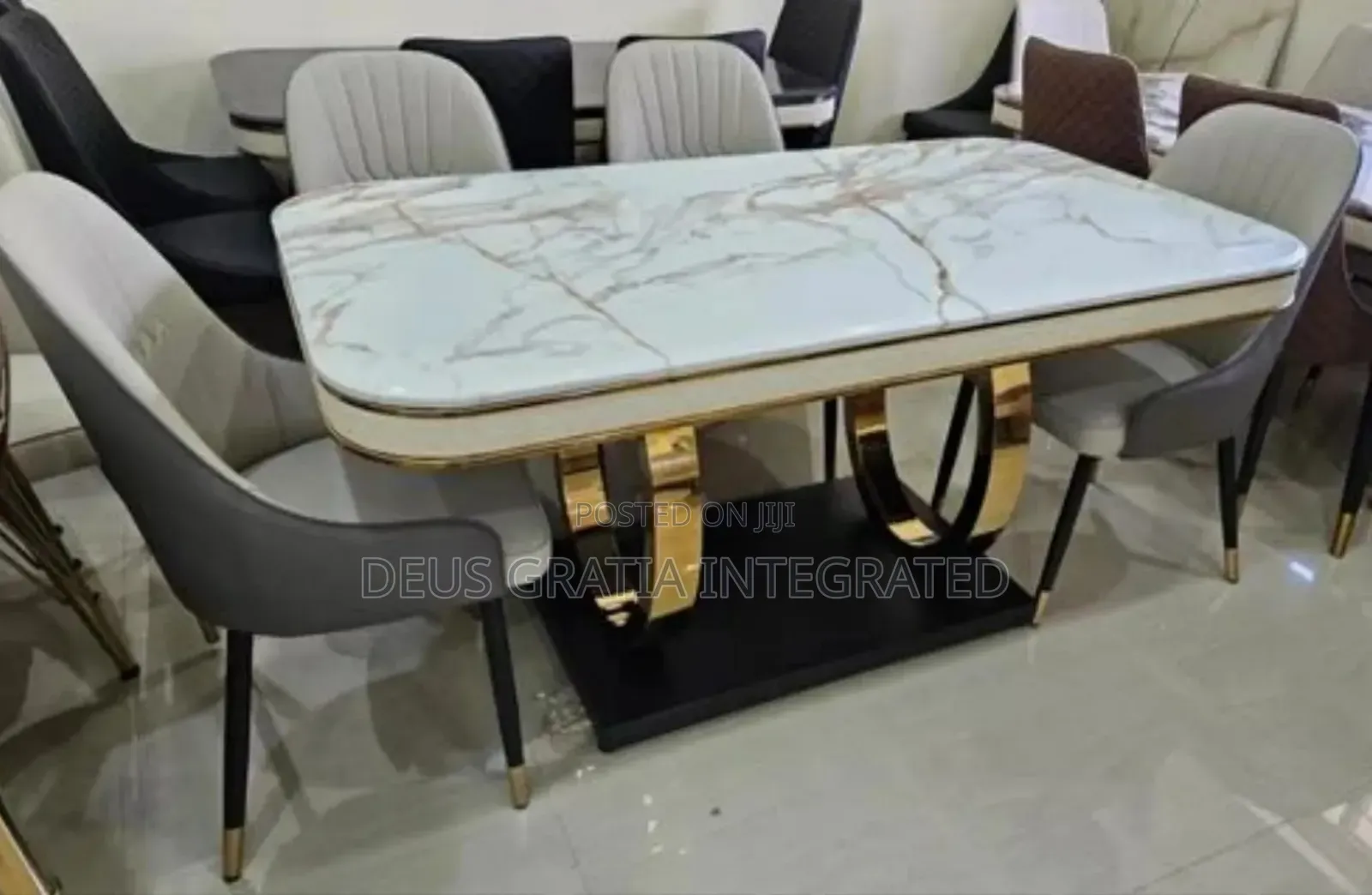 High Quality Marble Dining Table With 6 Leather Chairs For Dining Room