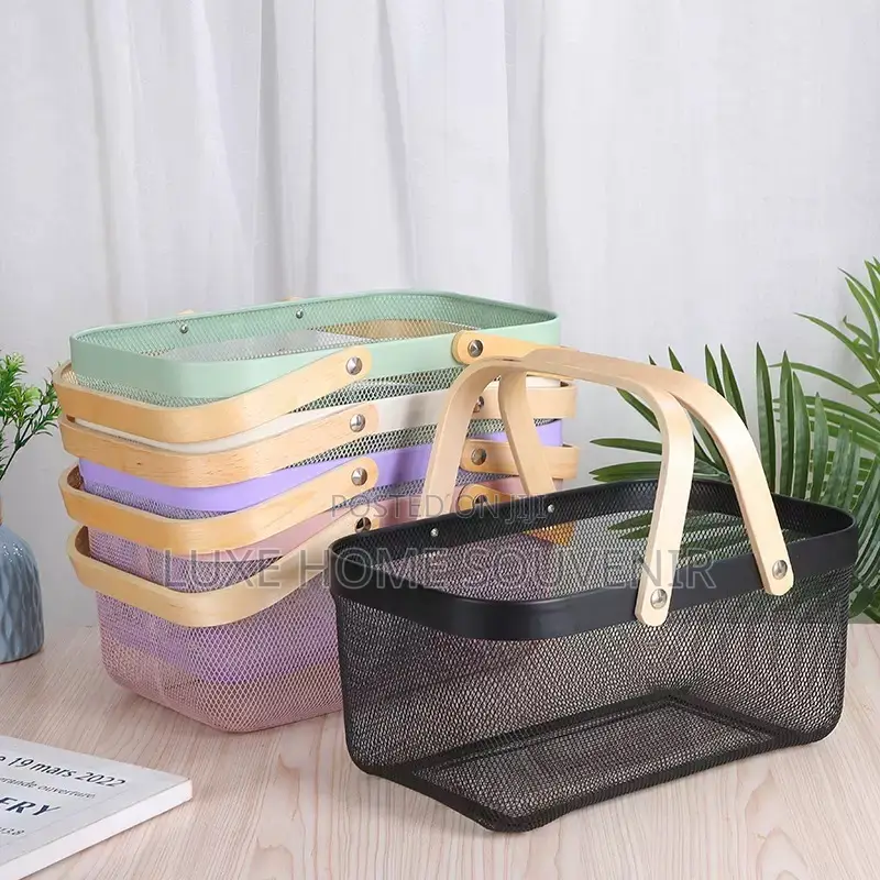 Storage Basket With Wooden Handle