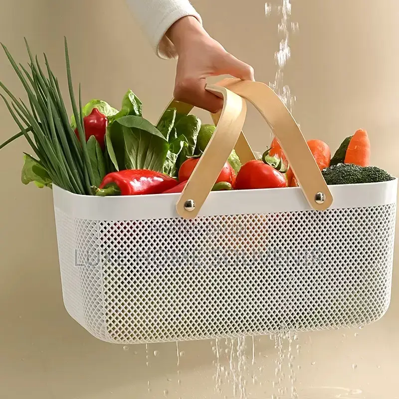 Storage Basket With Wooden Handle