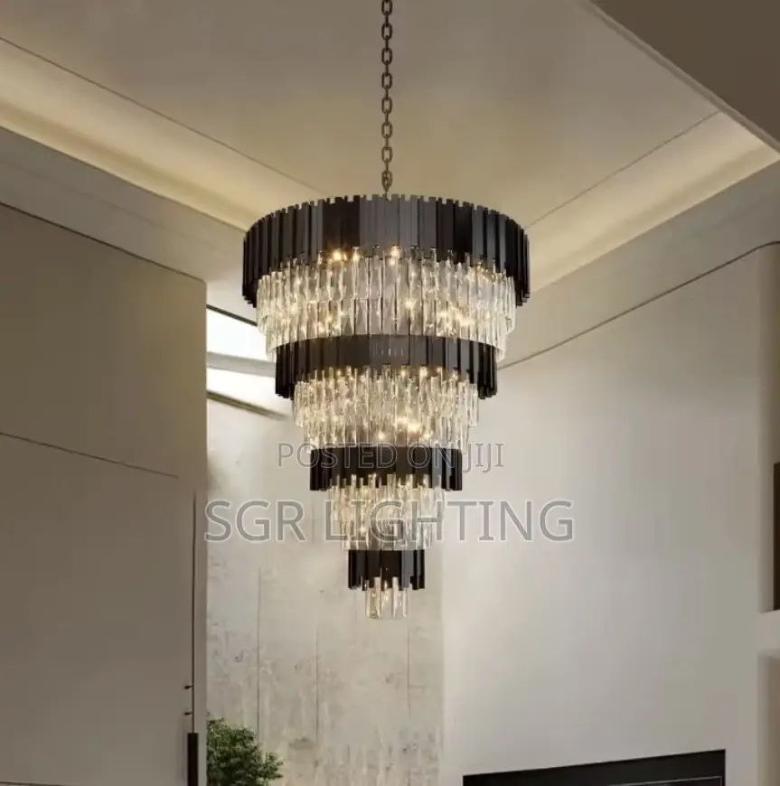 Luxury Black Crystal Hanging Chandelier for Staircase