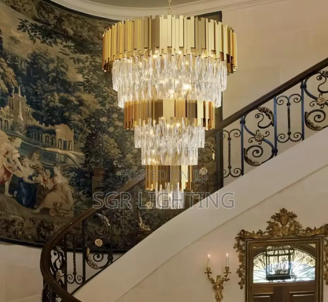 Luxury Black Crystal Hanging Chandelier for Staircase