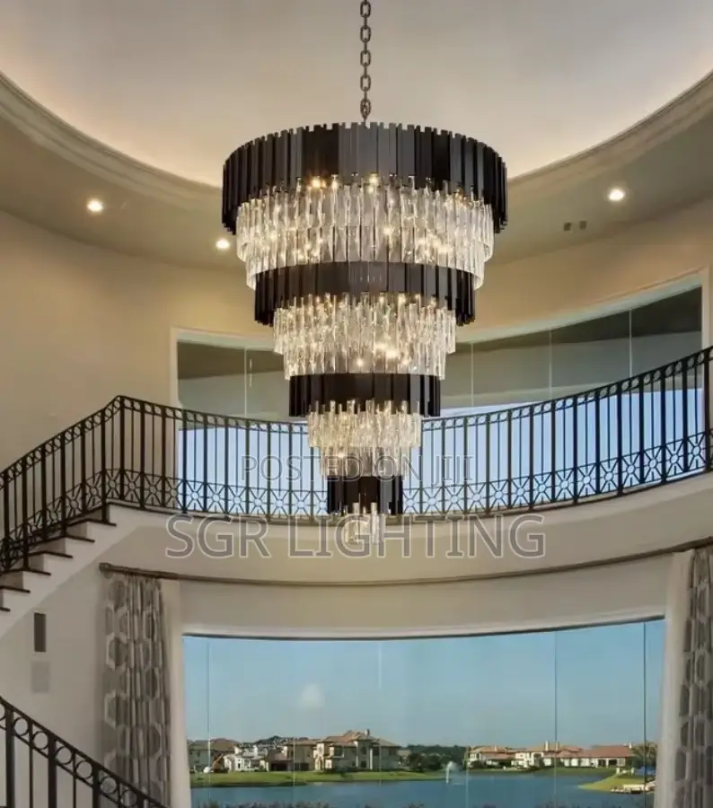 Luxury Black Crystal Hanging Chandelier for Staircase