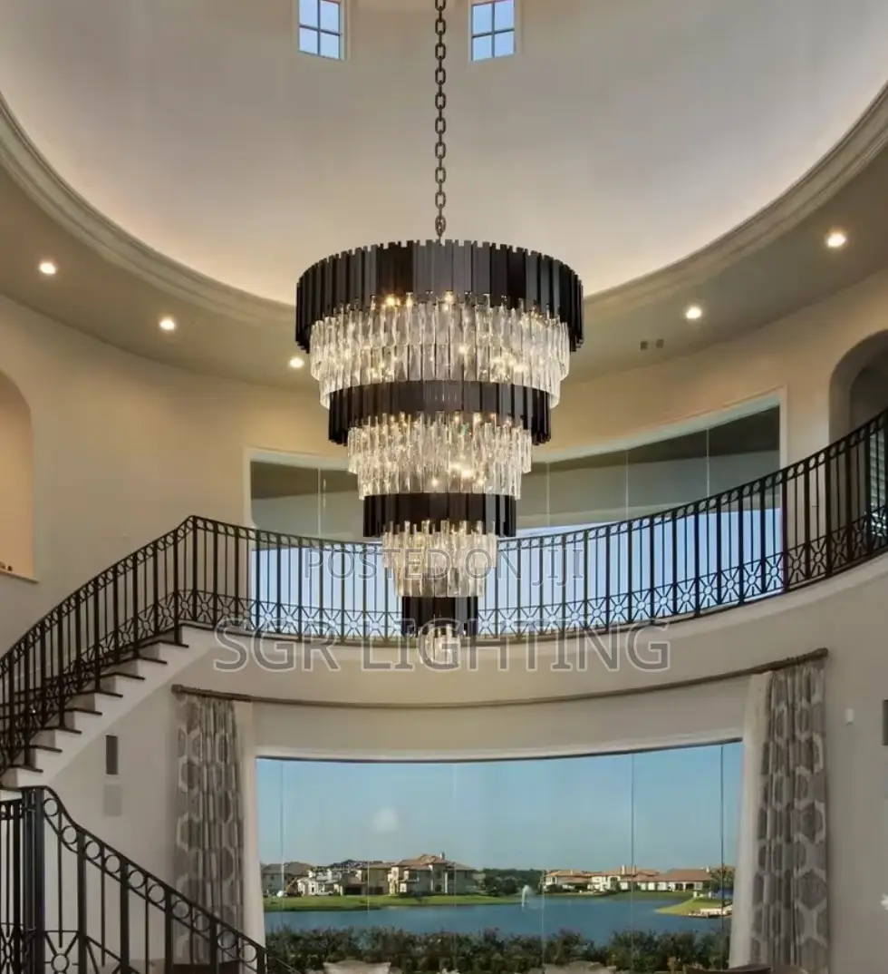 Luxury Black Crystal Hanging Chandelier for Staircase