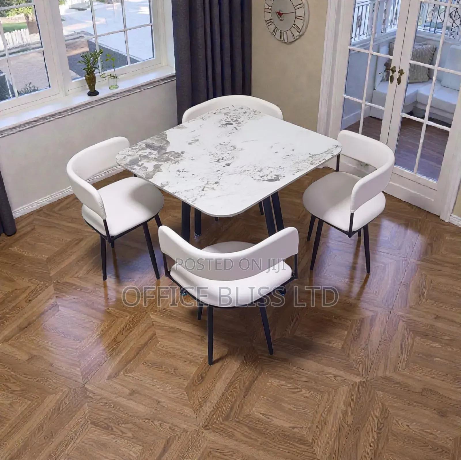 Square Dinning Table And 4 Chairs - White