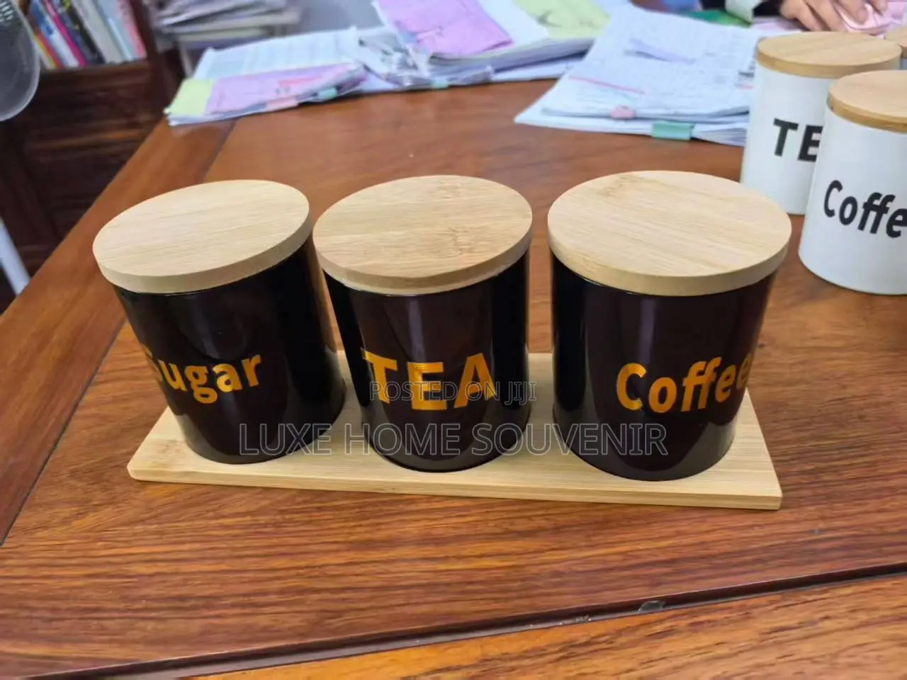 3 PCS Coffee Tea and Sugar Storage Container With Bamboo Stand