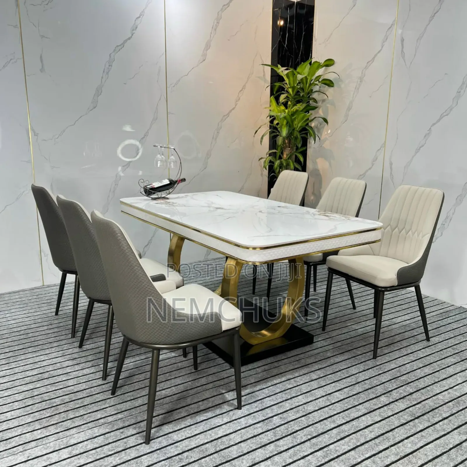 6 Seater Marble Top Gold Chromed Dining Table