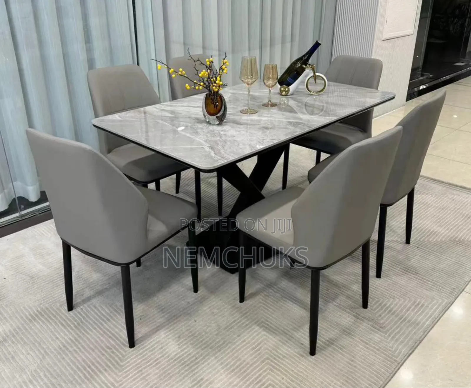 Marble Finished Rectangular 6 Seater Dining Table