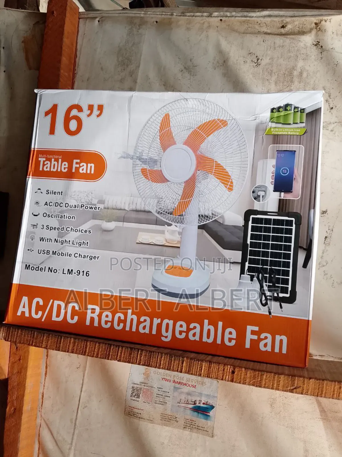 16 Inches Solar Rechargeable Table Fan
