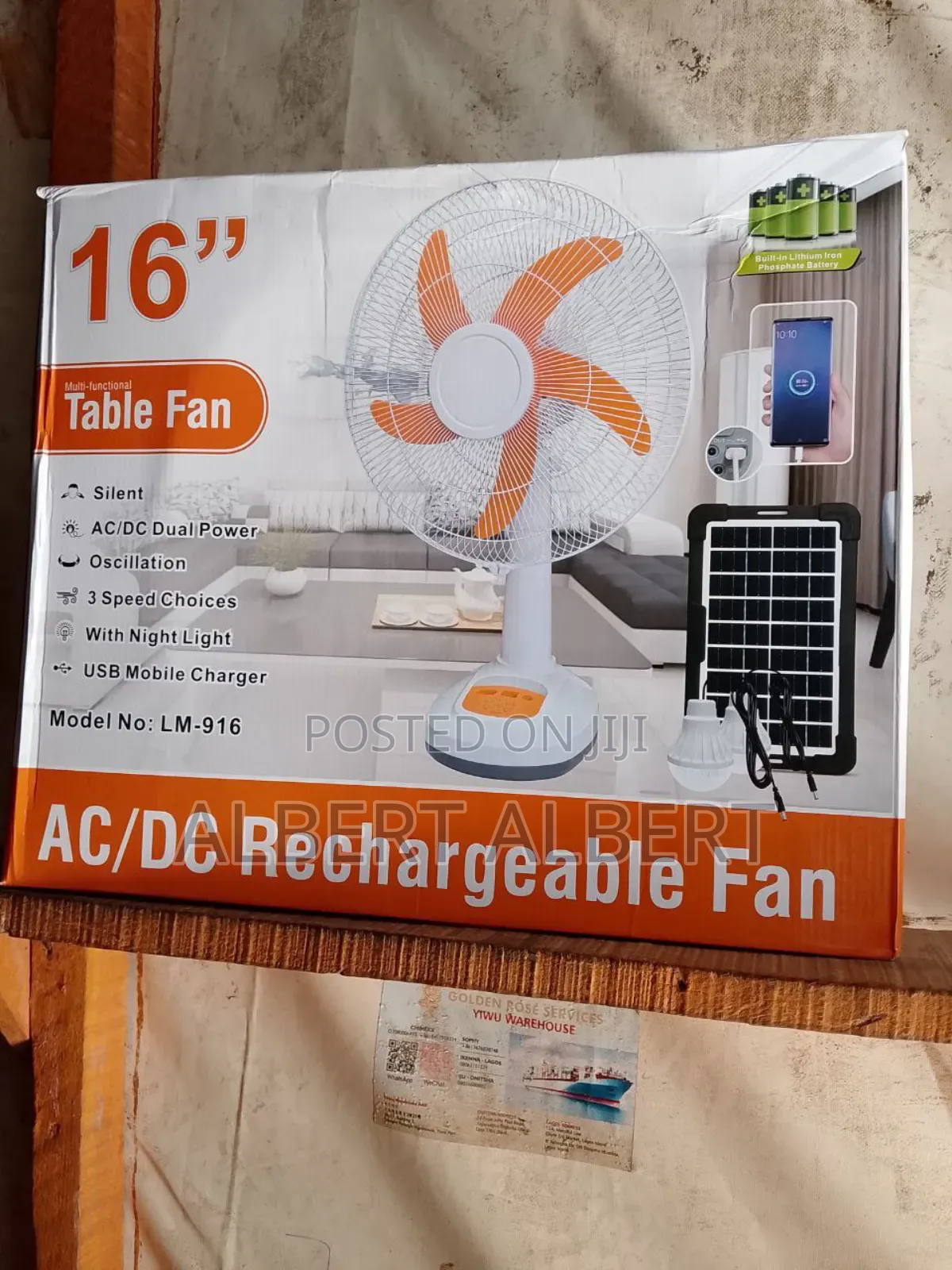 16 Inches Solar Rechargeable Table Fan