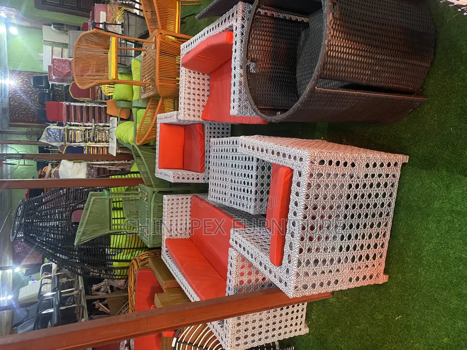 By 7 Seaters Set of Rattan With Glass Top Table