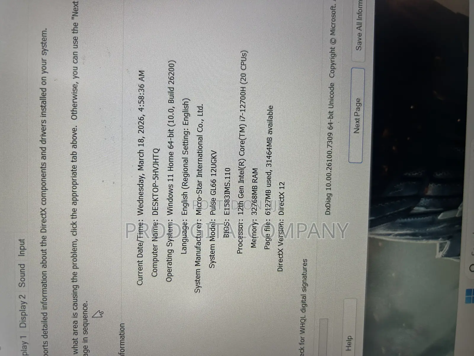 Laptop MSI Pulse GL66 32GB Intel Core i7 SSD 1T