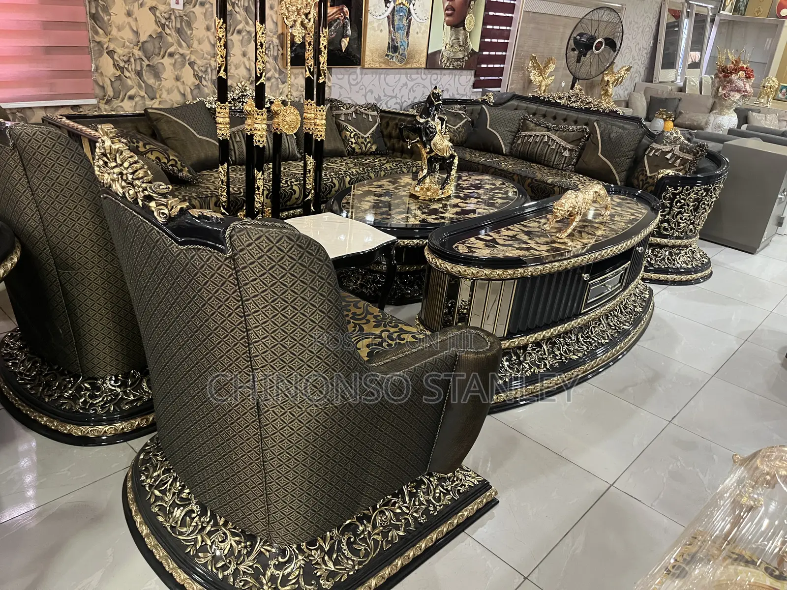 Luxury Royal Black Sofa and Dining Set