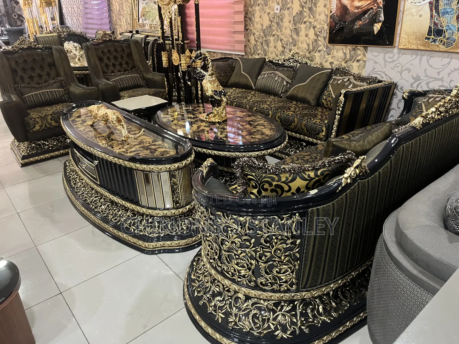 Luxury Royal Black Sofa and Dining Set