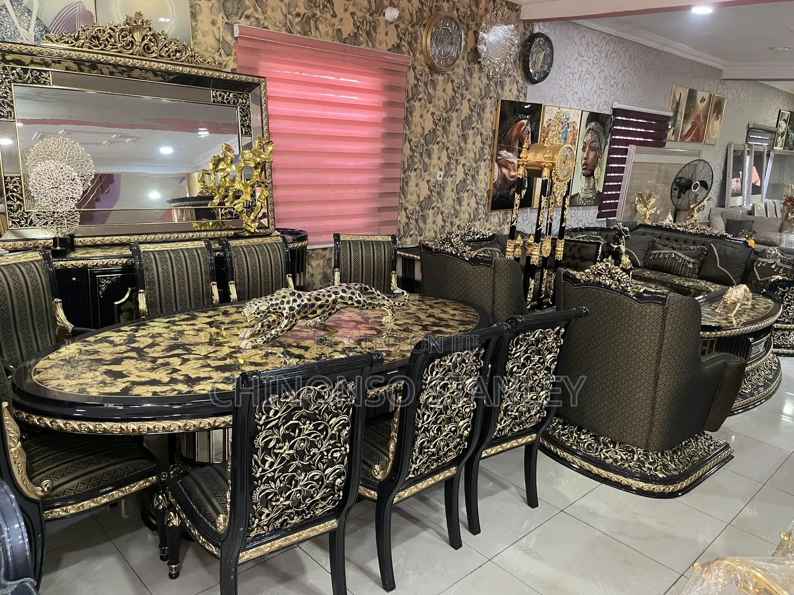 Luxury Royal Black Sofa and Dining Set