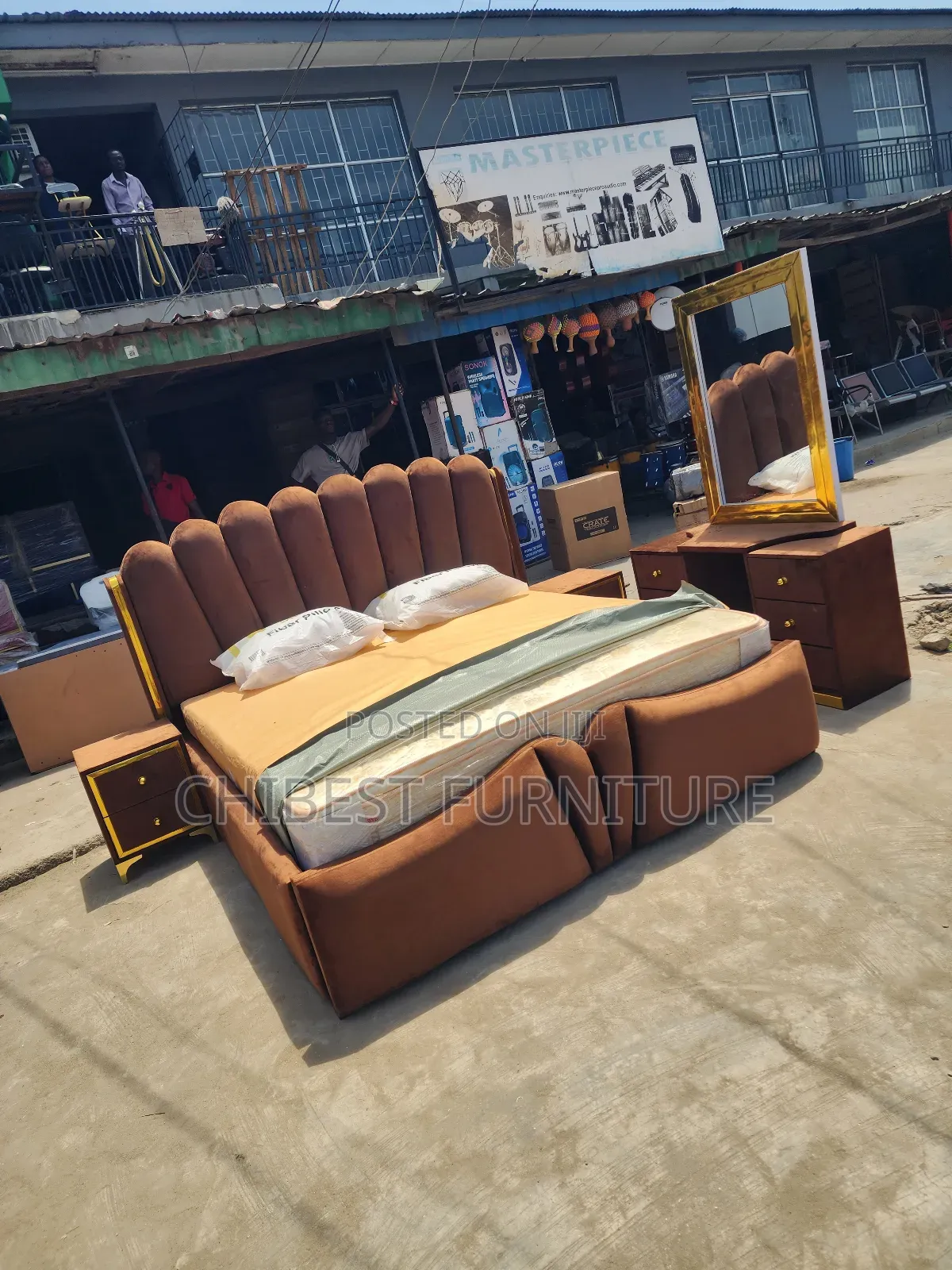 Brand New 6by6 Padded Bed With Dresser And Cupboards