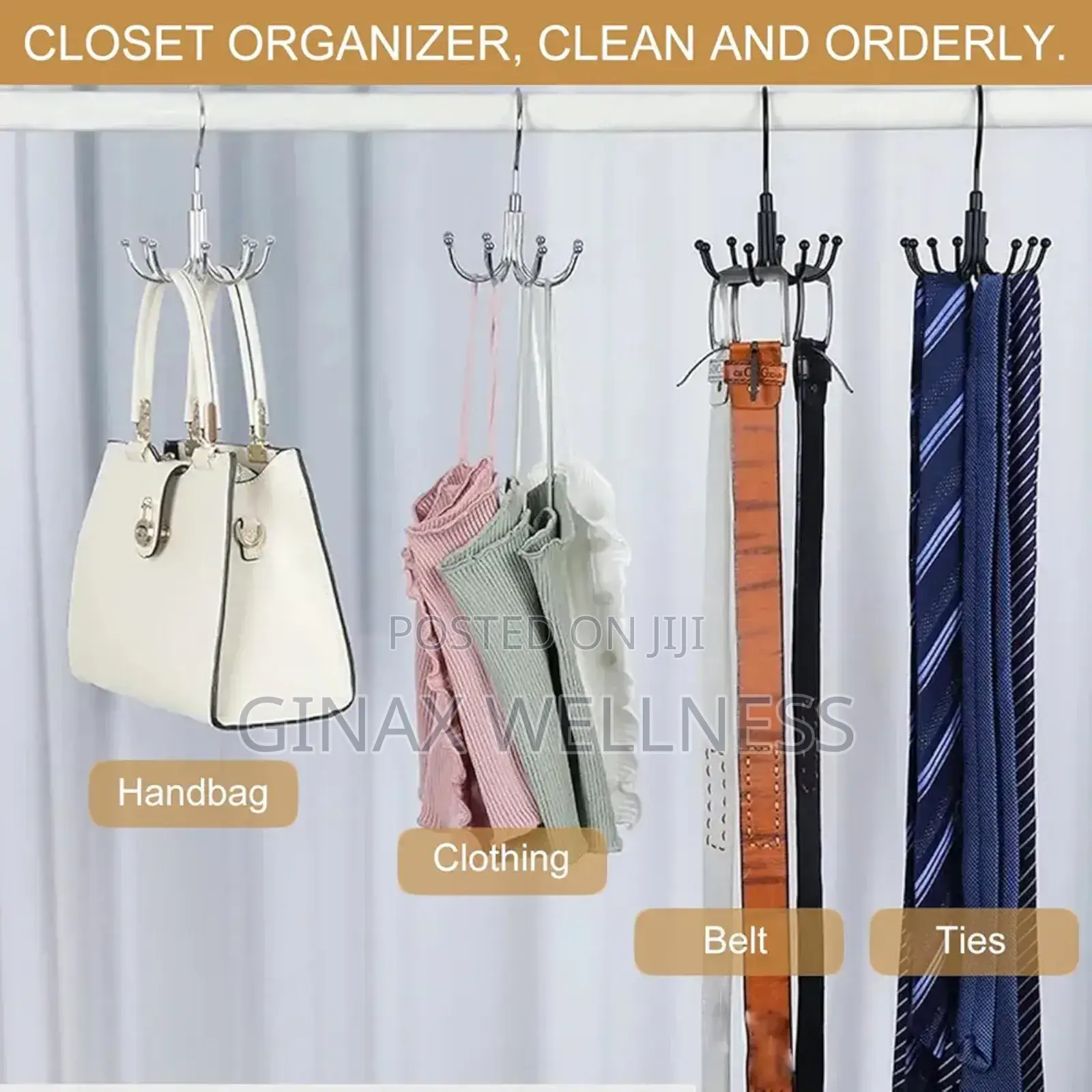 8-Hook 360° Steel Rotating Hanger | Space Saving Wardrobe Organizer