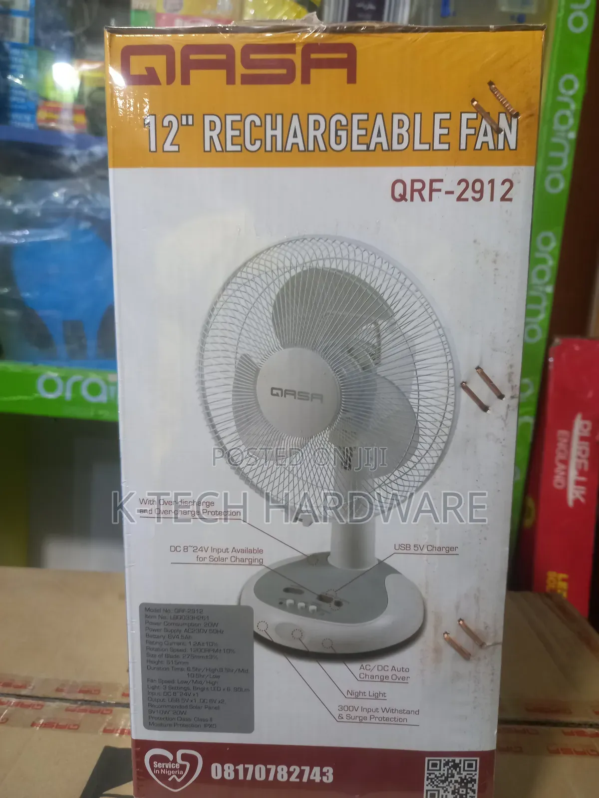 26w/12 Inches Qasa Qrf-2912 Rechargeable Table Fan