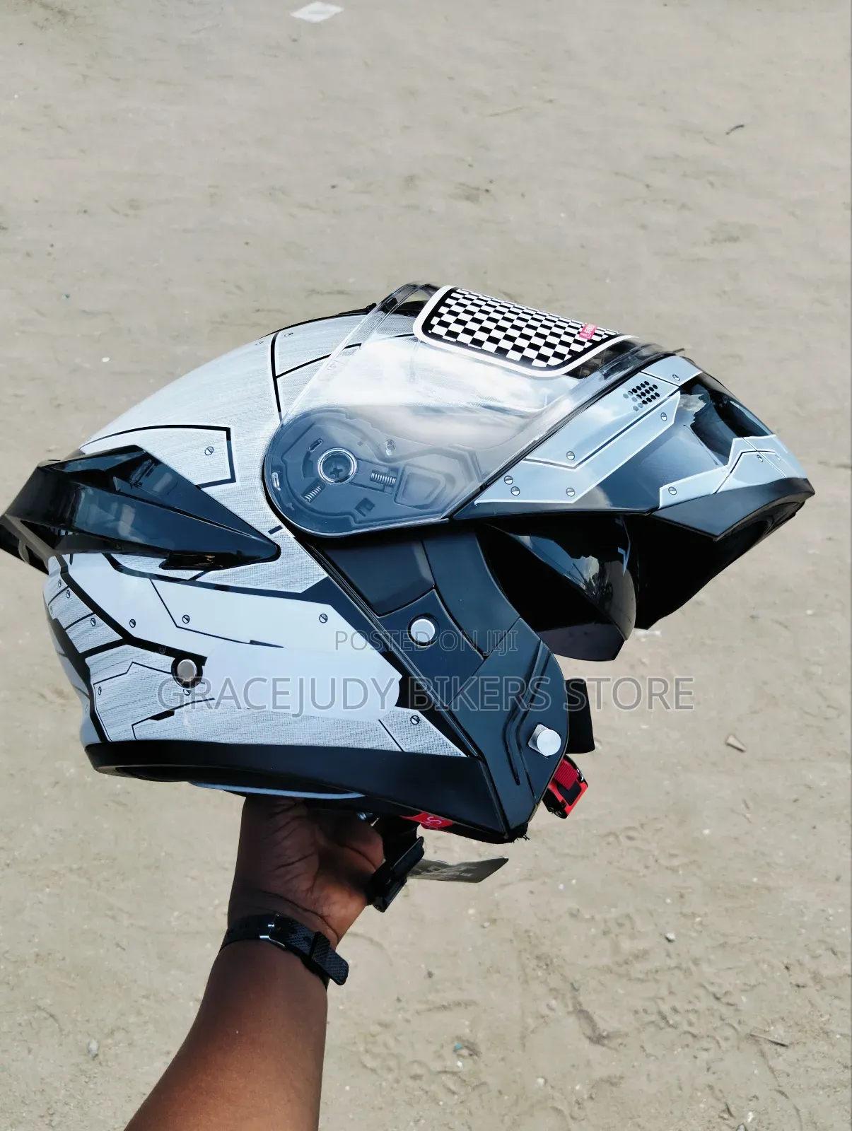 Dot Black and White Bikers Helmet