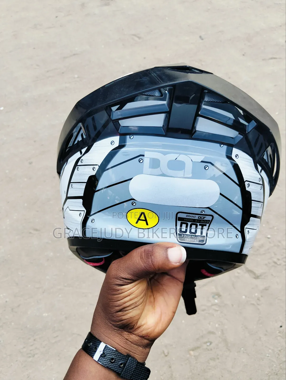 Dot Black and White Bikers Helmet