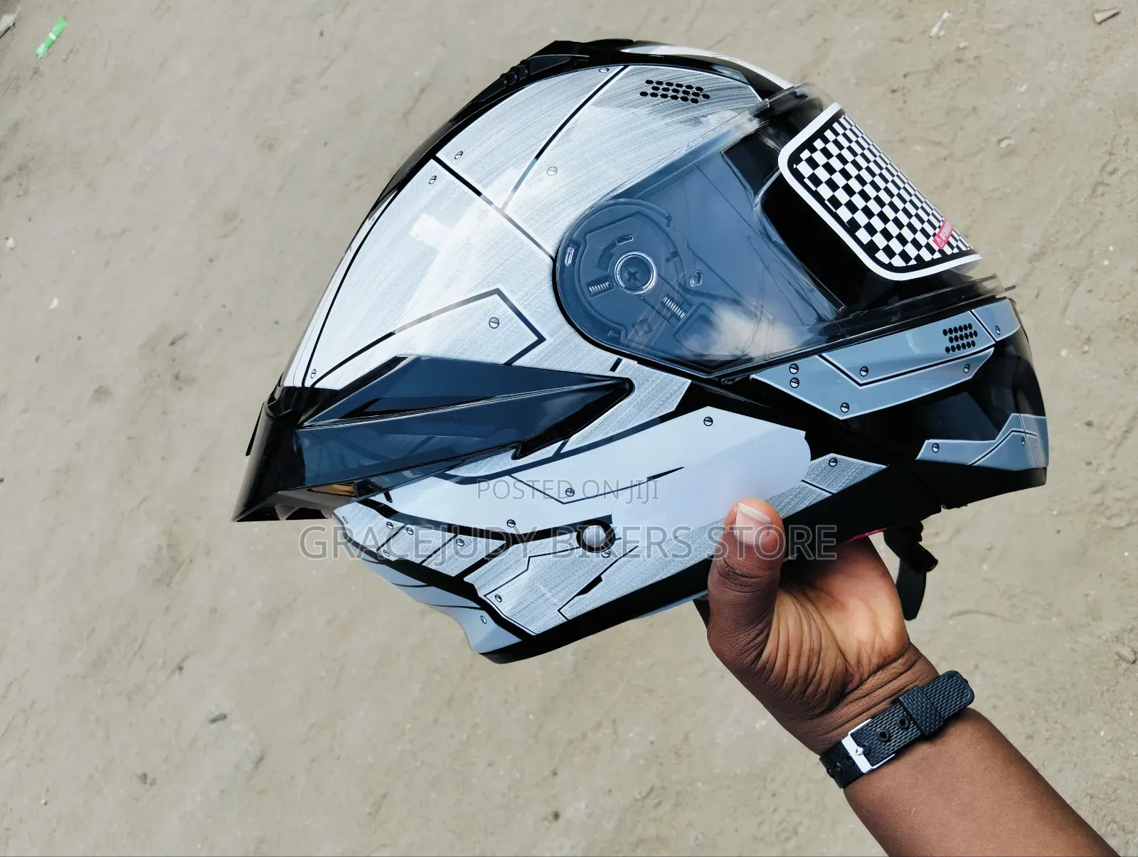 Dot Black and White Bikers Helmet