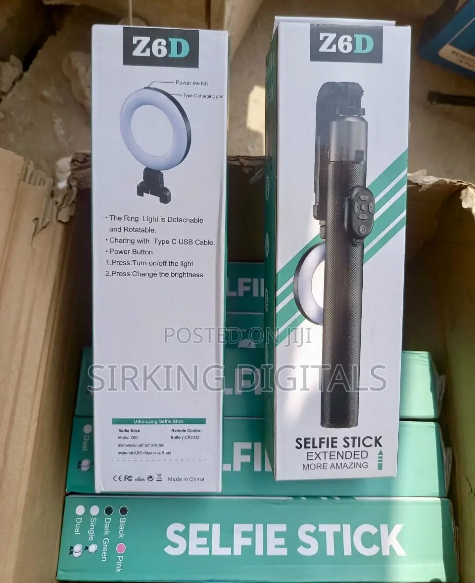 Z6d Selfie Stick Tripod, Rechargeable Light, Mirror, Bluetooth Remote
