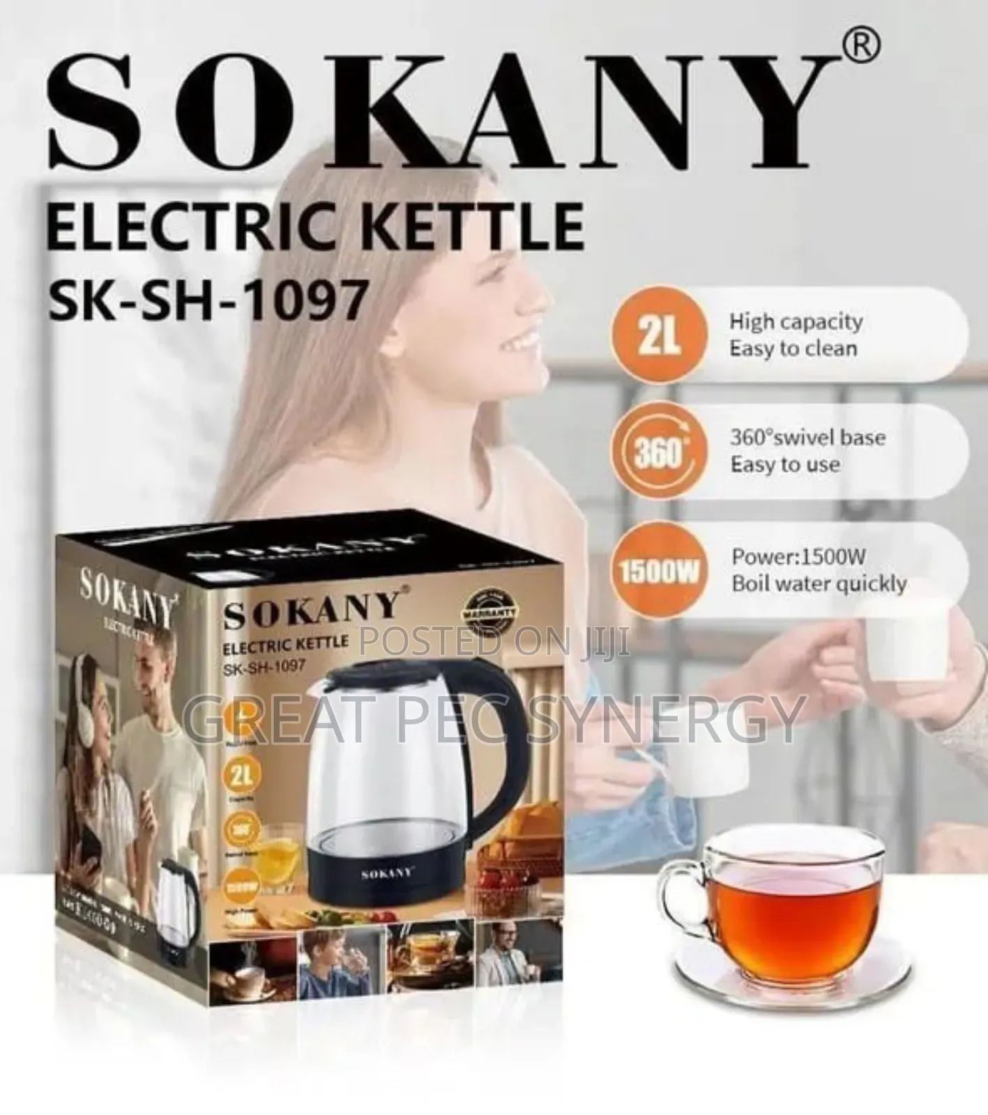 Sokany Glass Electric Kettle - 2 Liters
