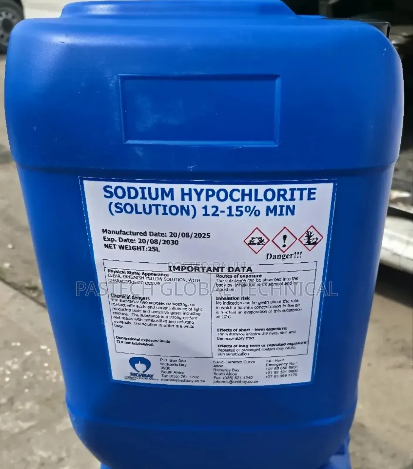 25-ltr Gallon Of Sodium Hypochlorite 12–15%