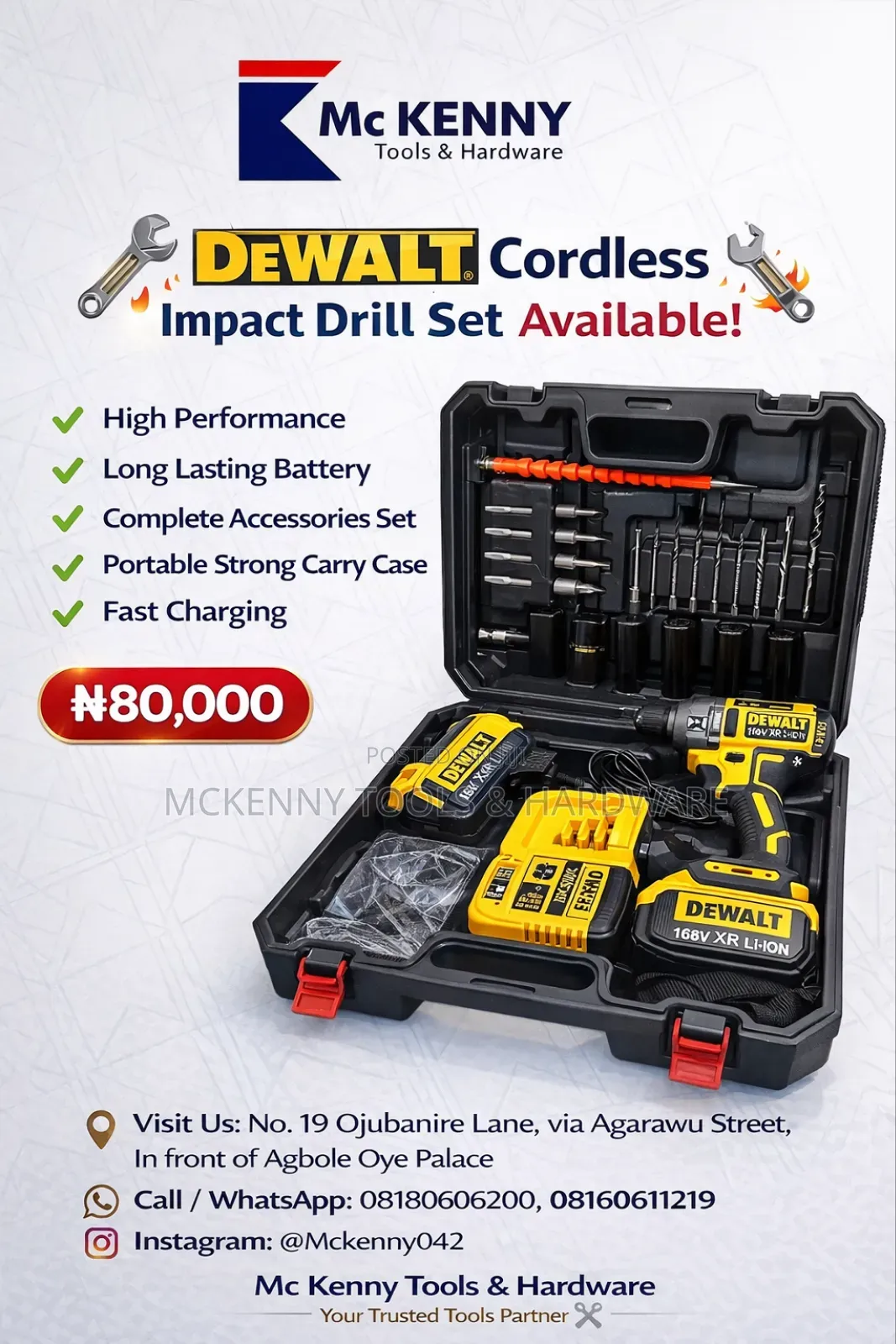 Dewalt Cordless Impact Drill Set 168v
