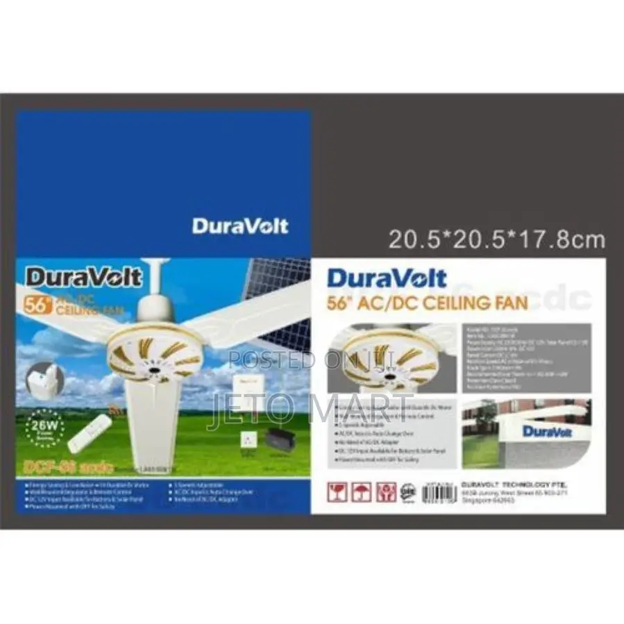 Duravolt 56" Ac/Dc Solar Ceiling Fan -28w