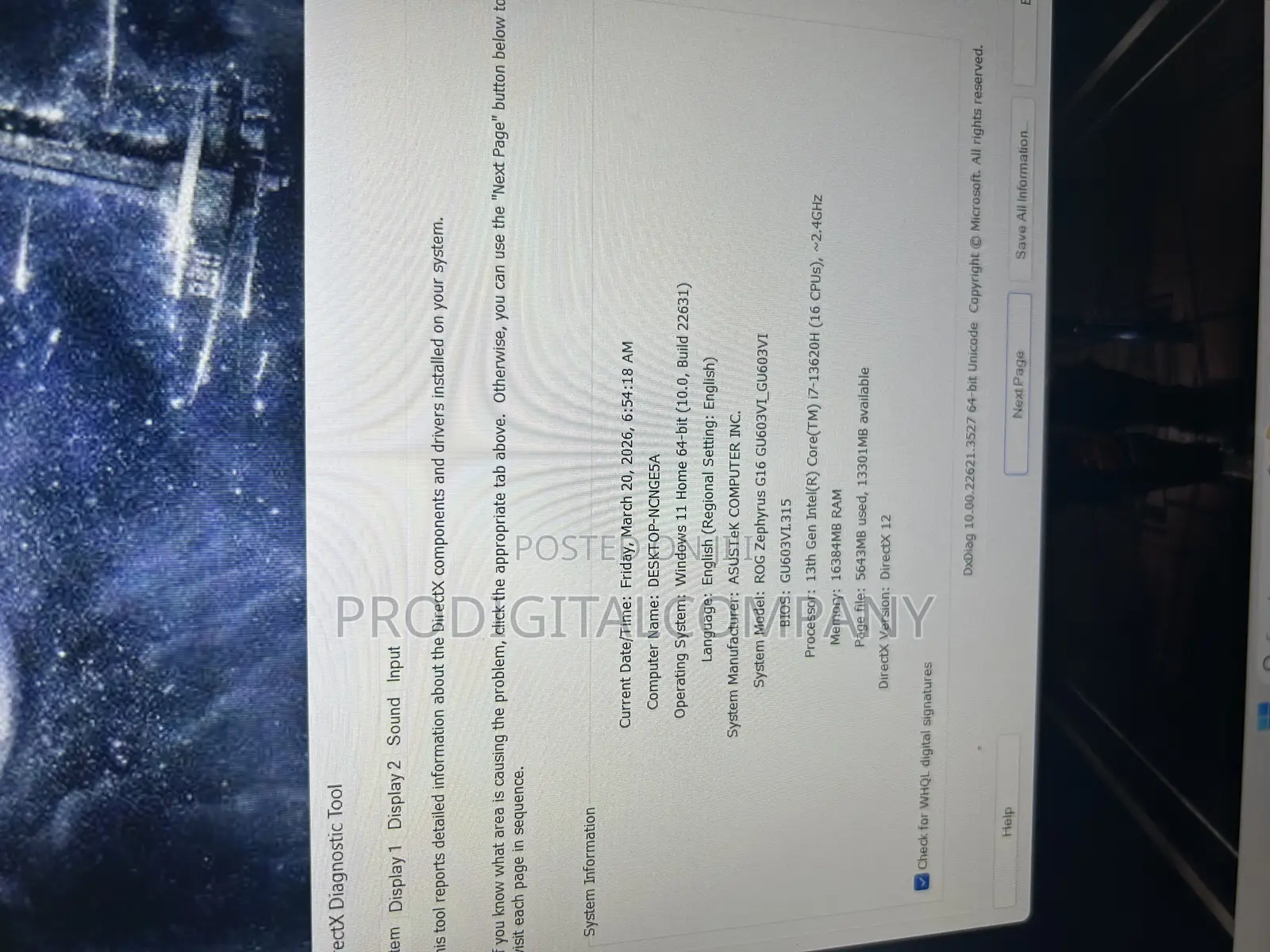 Laptop Asus ROG Zephyrus G16 16GB Intel Core i7 SSD 512GB