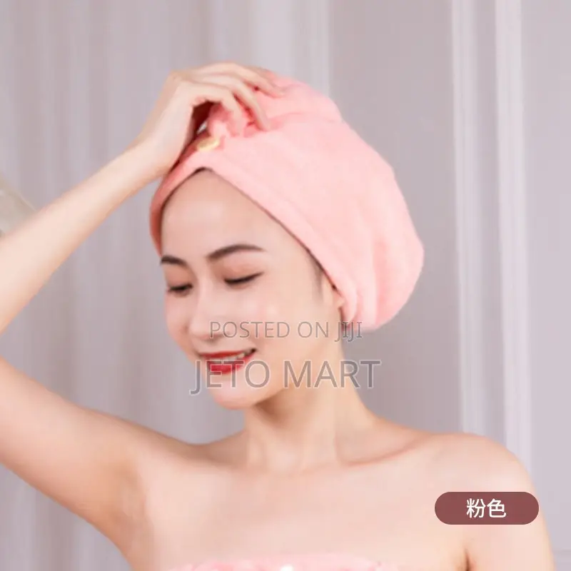 Hair Dryer Cap, Absorbent Dry Hair Towel With Button - Pink