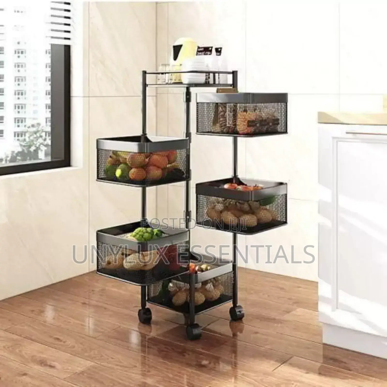 5 Tier Rotatable Kitchen Multipurpose Storage Trolley Basket