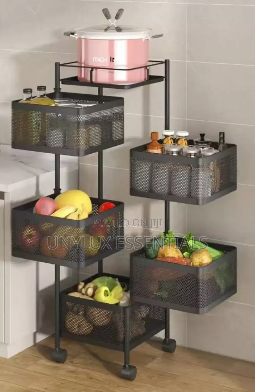 5 Tier Rotatable Kitchen Multipurpose Storage Trolley Basket