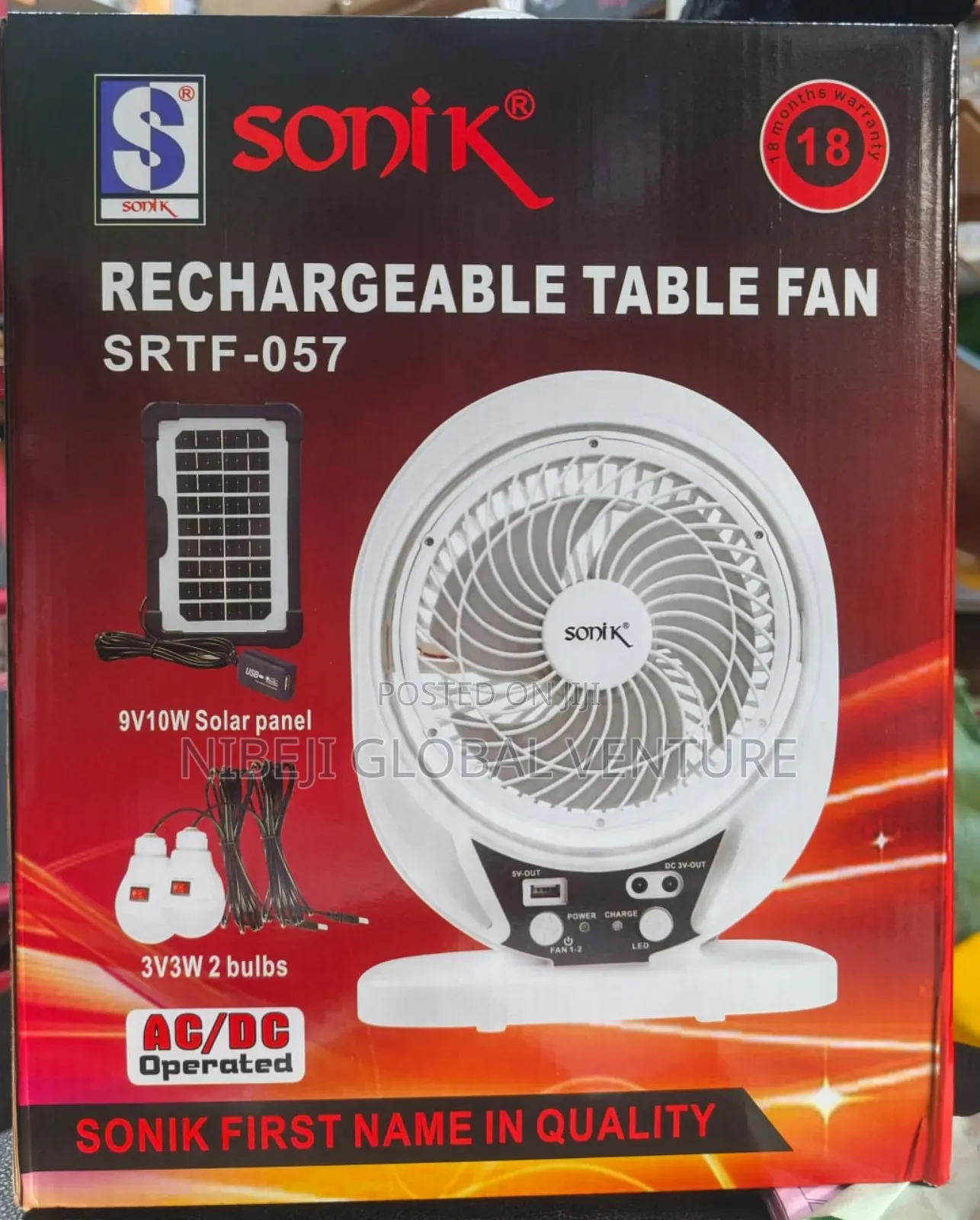 Sonik Rechargeable Tablet Fan With Panel and Bulb