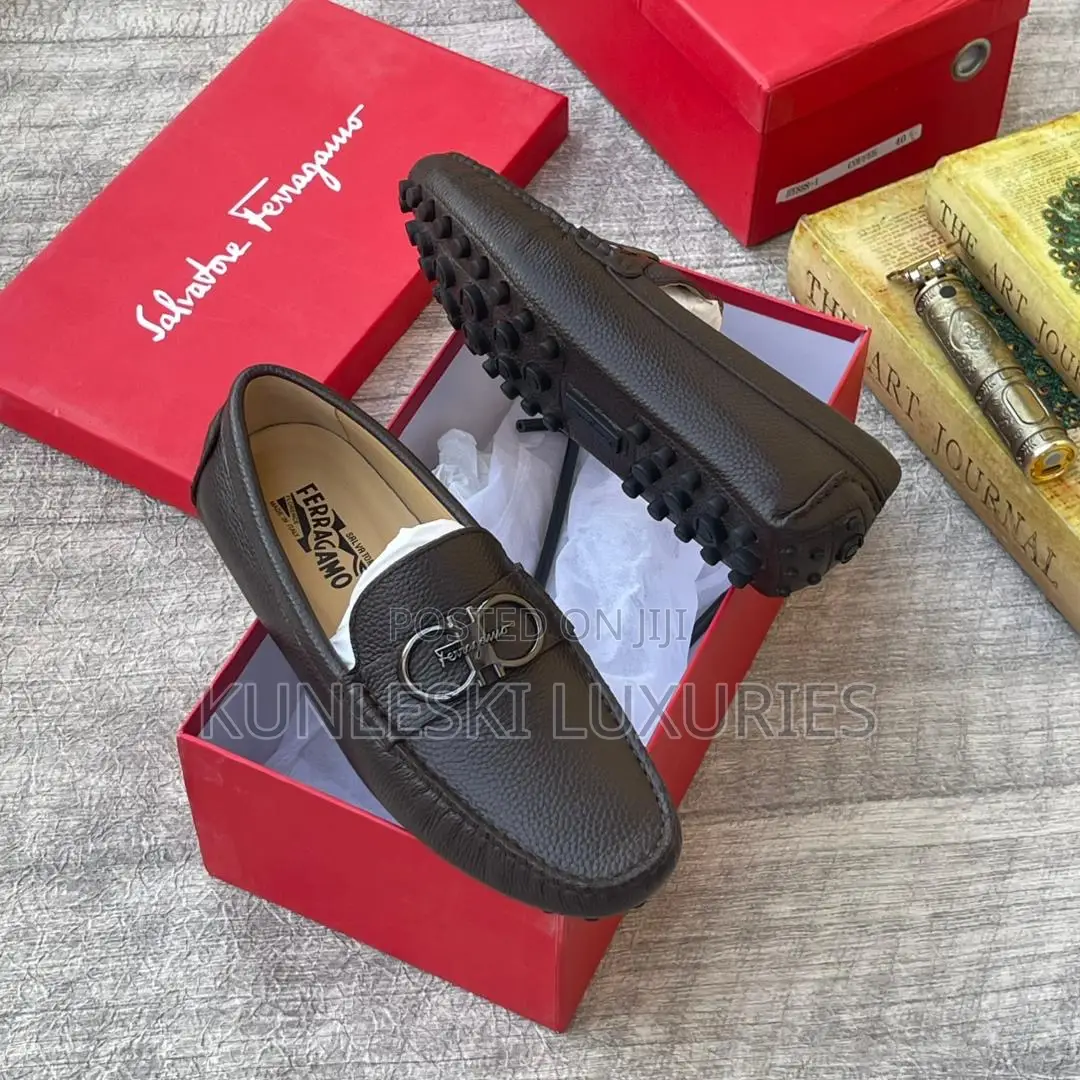 Original Salvatore Ferragamo Black Brown Drivers Men’S Shoes