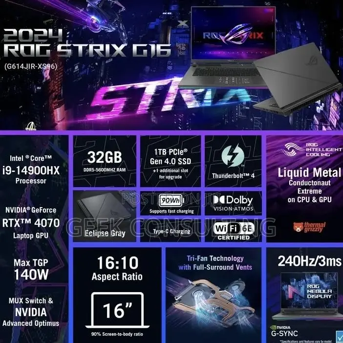 New Laptop Asus ROG Strix G16 G614 32GB Intel Core i9 SSD 1T