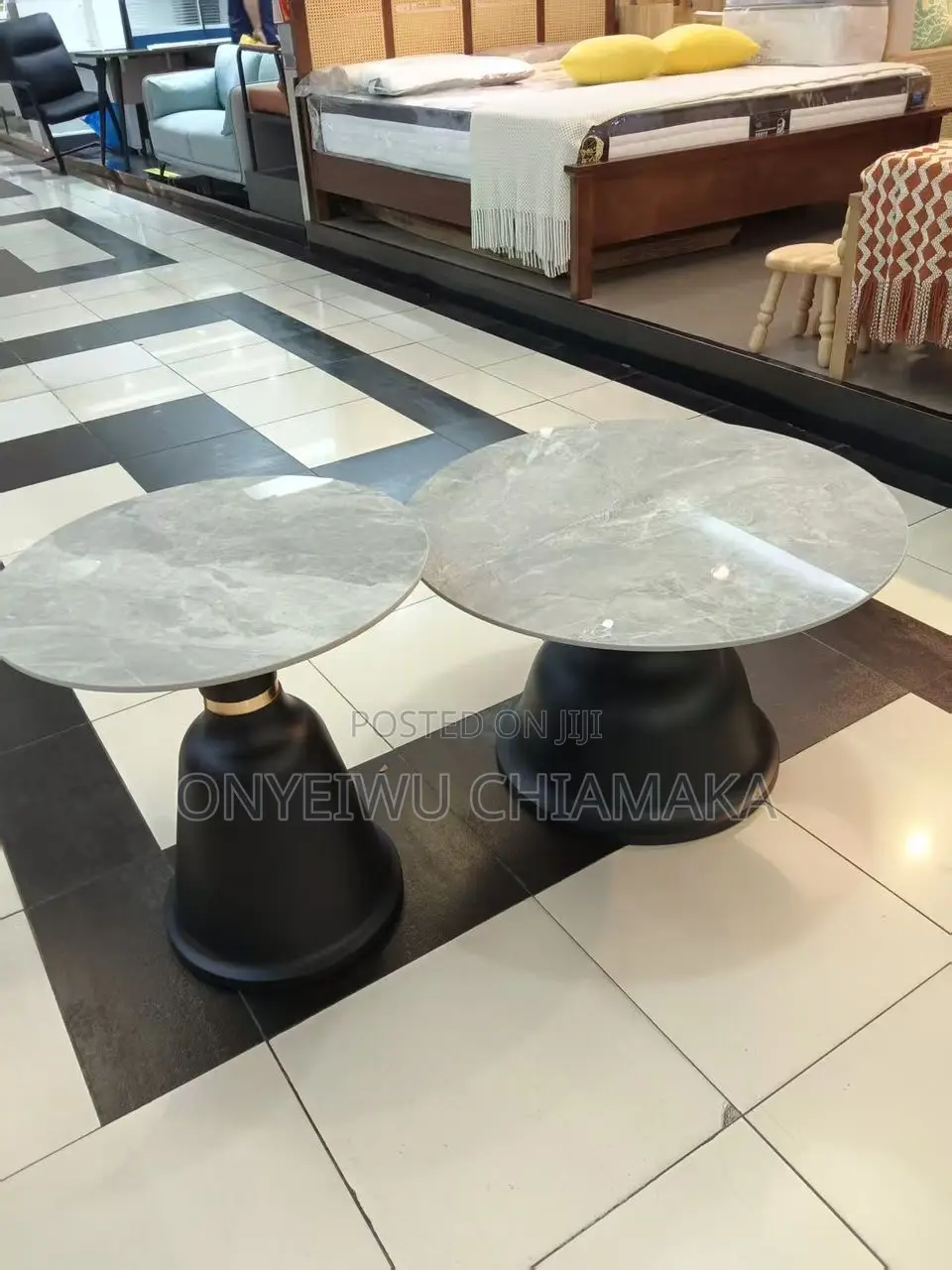 Luxury Marble Top Center Table Set (Black Base)