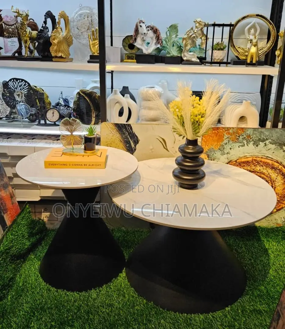 Luxury Marble Top Center Table Set (Black Base)