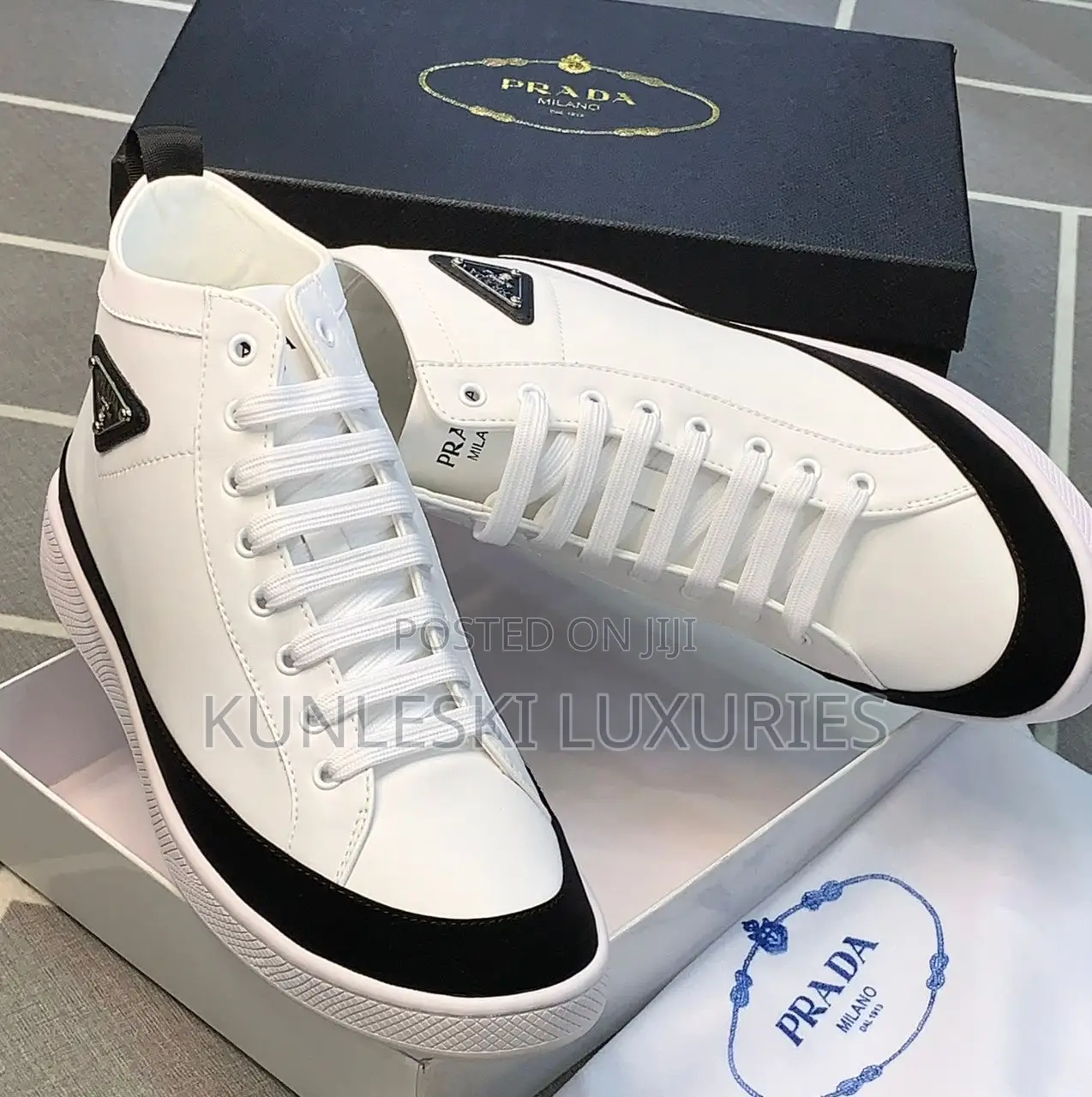 Original Prada White Leather High Top Sneakers