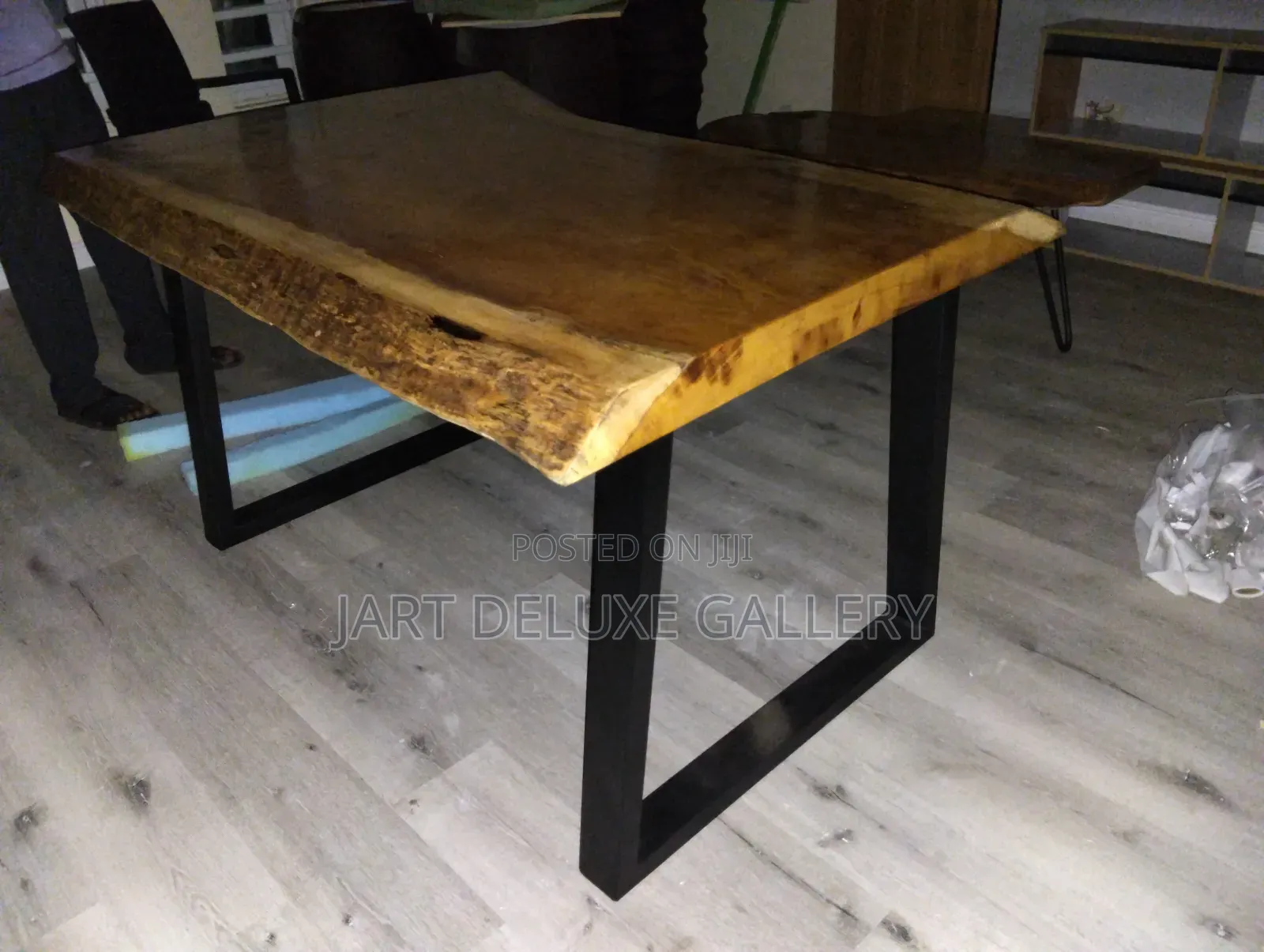 Metal Framed Live Edge Wooden Table