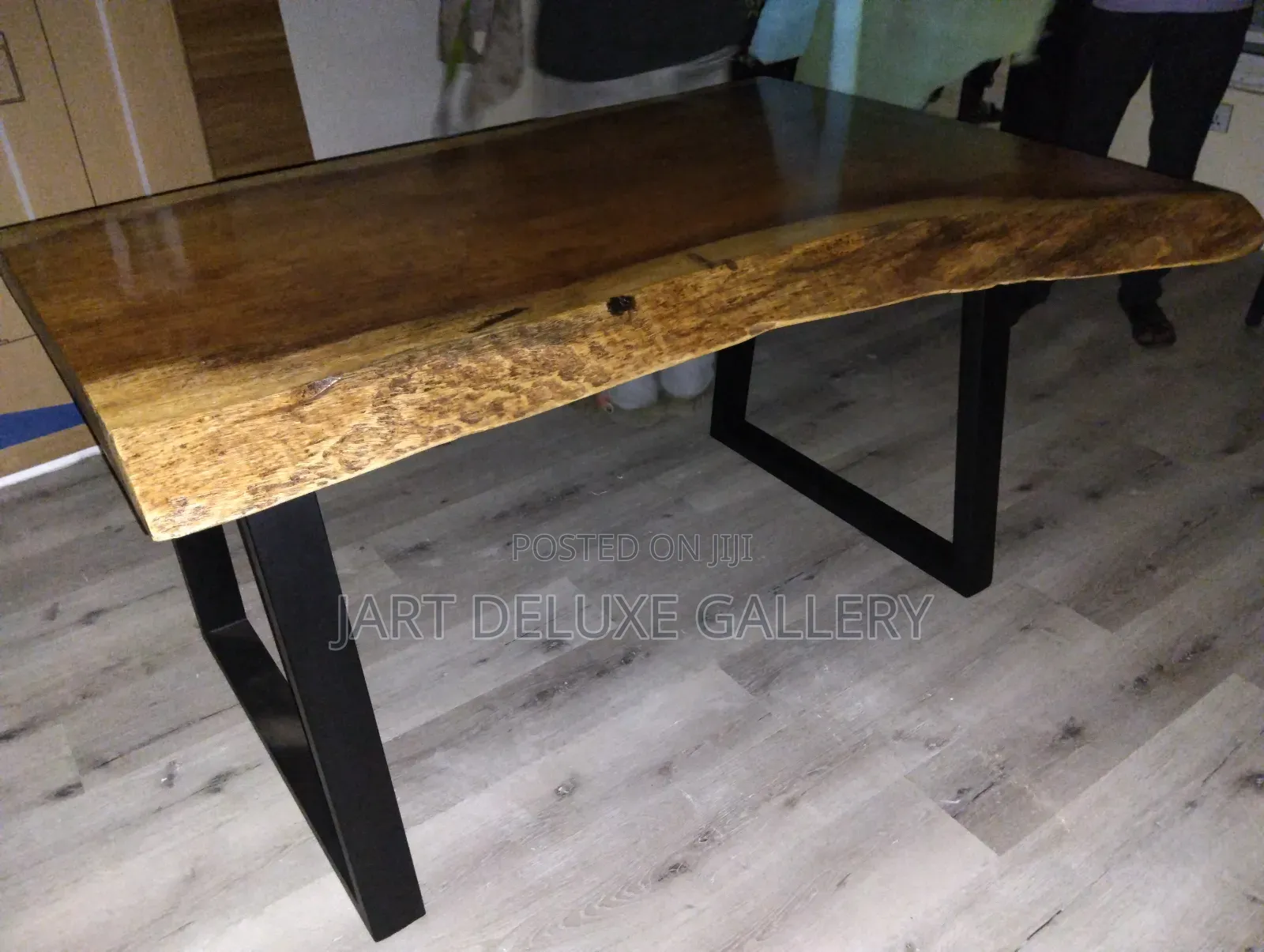 Metal Framed Live-Edge Wooden Dining Table