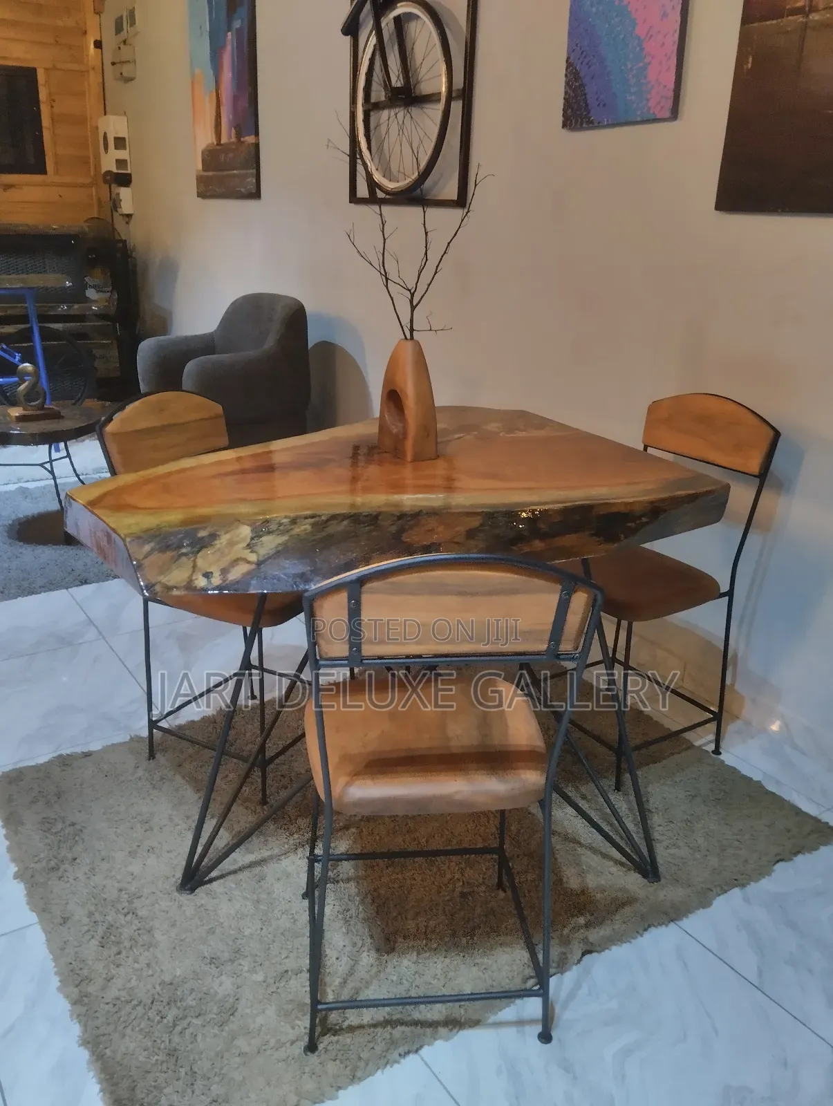 Live Edge Wooden 3-Seater Dining Table Set