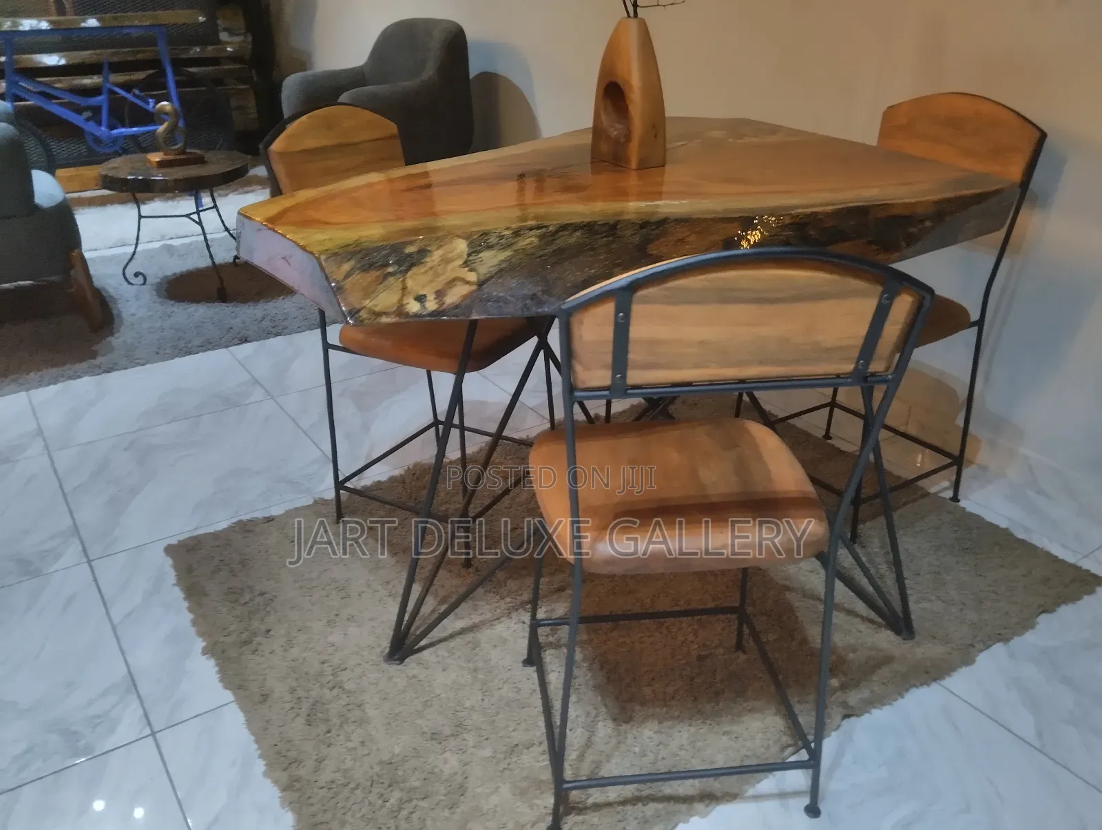 Live Edge Wooden 3-Seater Dining Table Set