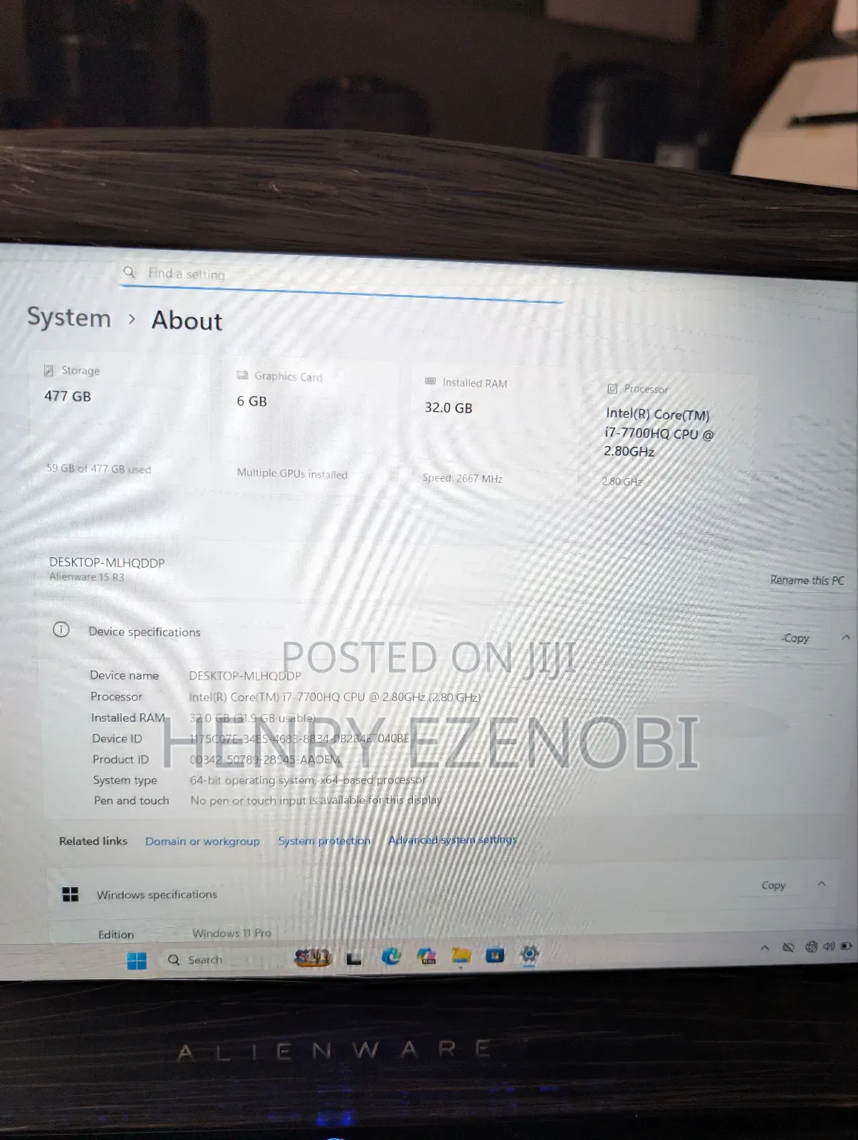 Laptop Dell Alienware 15 R3 32GB Intel Core i7 HDD+SSD 512GB