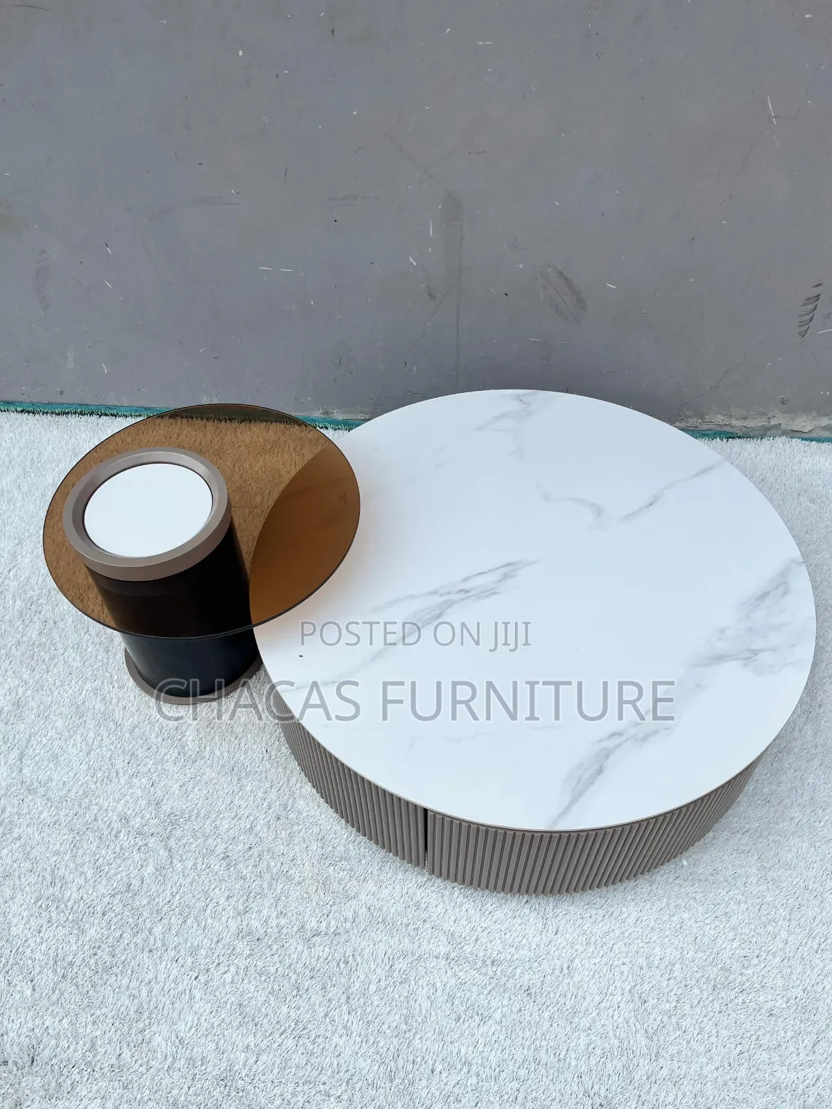 Luxury Marble Smoked Glass Nesting Coffee Table Set