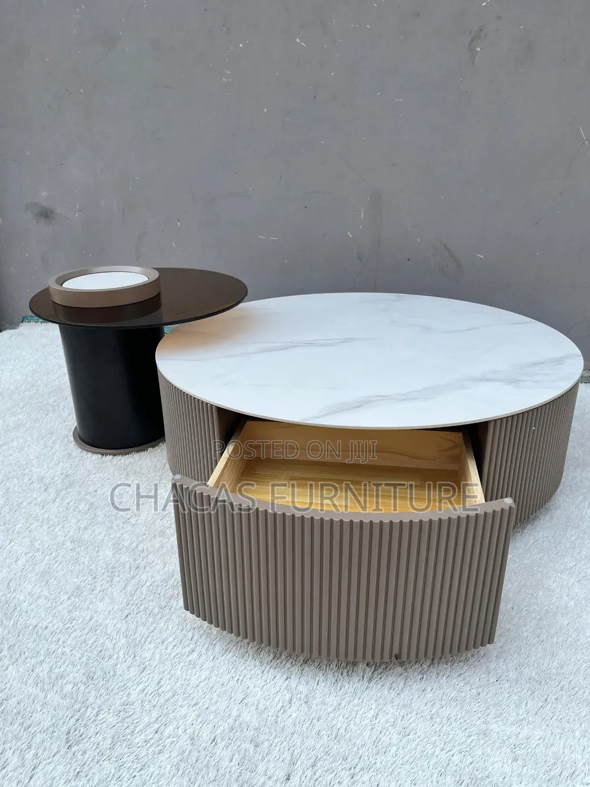 Luxury Marble Smoked Glass Nesting Coffee Table Set