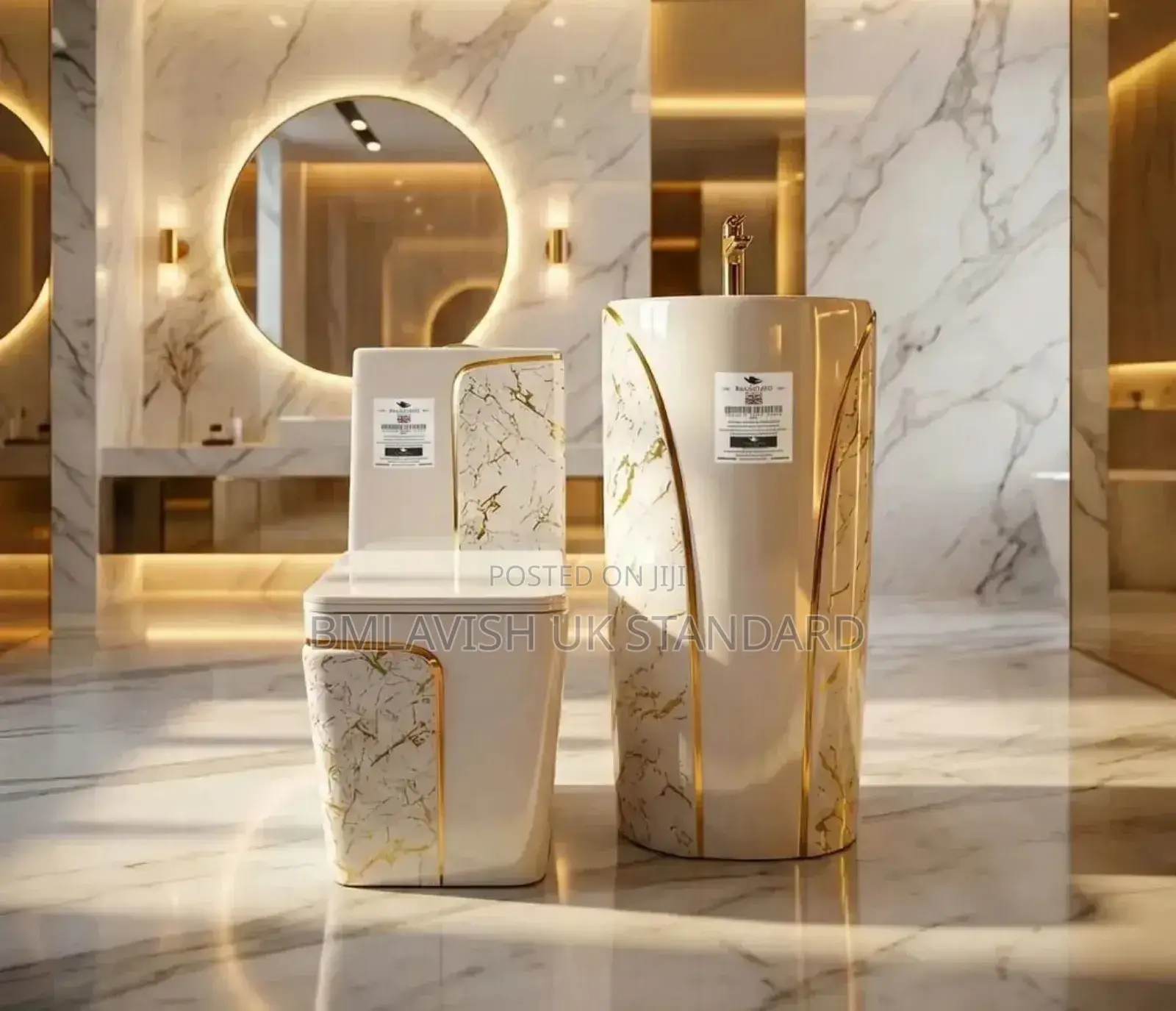 Luxury Gold Designed Water Closet Set With Standing Wash Hand Basin