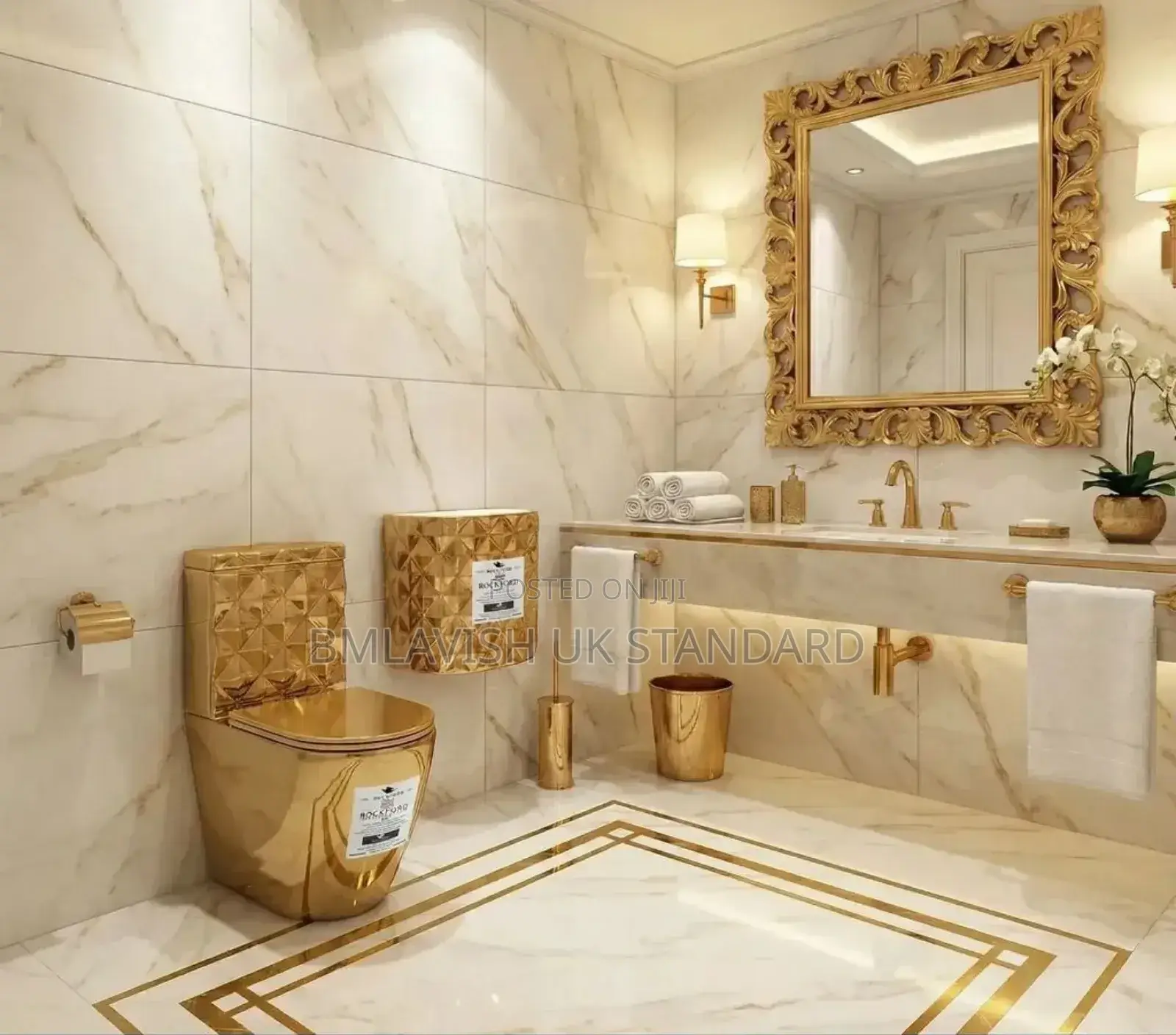 Luxury Gold-Plated Water Closet With Suspended Wash Hand Basin